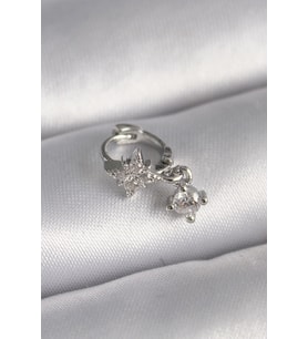 316L Çelik Gümüş Renk Zirkon Taşlı Çiçek Model Sallantı Detay Tragus Piercing