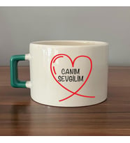 Canım Sevgilim Baskılı Yeşil Kulplu C Fincan