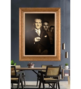 Altın Varaklı Çerçeveli Paspartulu Atatürk Tablo TR1494 (Gold)