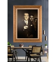 Altın Varaklı Çerçeveli Paspartulu Atatürk Tablo TR1494 (Gold)