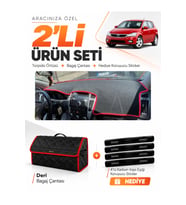 e-biz KİA CEED (2006-2012) Uyumlu Torpido Örtüsü + Deri Bagaj Çantası Seti - Siyah-Kırmızı - KI003