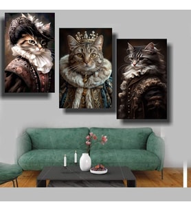 3 LÜ TASARIM MAJESTE KEDİLER Ev Duvar Salon Güzellik Salonu Ofis Dükkan Dekarasyon Kanvas Tablo (Çok Renkli)