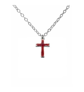 Kırmızı Mineli Gotik Haç Figürlü Unisex Kolye – 60 cm Zincirli,Dini ve Gotik Tarz Takı (Gümüş)