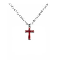 Kırmızı Mineli Gotik Haç Figürlü Unisex Kolye – 60 cm Zincirli,Dini ve Gotik Tarz Takı (Gümüş)
