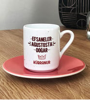 Kişiye Özel Efsaneler Ağustosta Doğar Türk Kahvesi Fincanı Doğum Günü Hediyesi (Pembe)