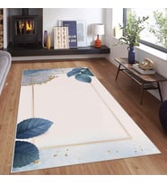 Beyaz Zemin Gold Şerit Desenli Yıkanabilir Kaymaz Taban Leke Tutmaz Modern Salon Halısı ve Yolluk (Krem)