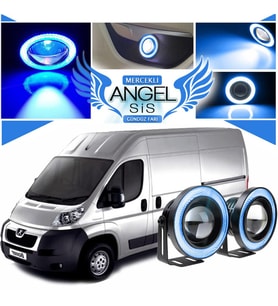 Peugeot Boxer Uyumlu, Universal Mercekli Led Angel Sis Farı, 76mm Buz Mavi Renk