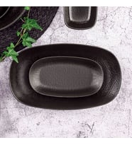 GÜRAL PORSELEN Enternasyonel 2 Parça 24 cm Kayık Tabak Siyah Mat Desenli 515