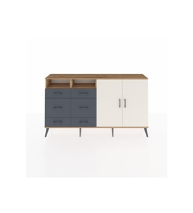 Arges Konsol 4 Raflı 6 Çekmeceli 2 Kapaklı 176x30x99 Çam-Aytaşı/Antrasit