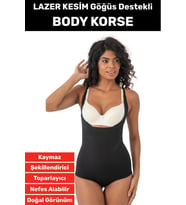 İz İç Göstermez Kaymaz Sıkılaştırıcı Vücut Şekillendirici LAZER KESİM Gögüs Destekli Body Korse (Siyah)