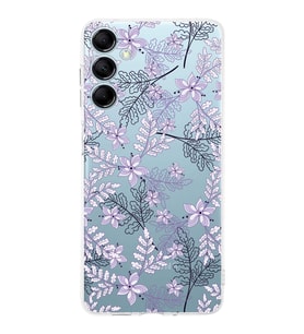 PrintiFy Samsung M14 Uyumlu Kamera Korumalı Floral Lila Tasarımlı Şeffaf Silikon Kılıf