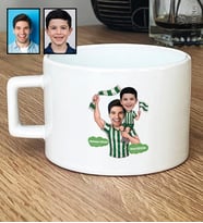 Kişiye Özel Karikatürlü Yeşil Beyaz Baba Oğul Lüks Fincan Babalar Günü Hediyesi
