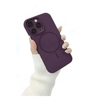 Coverzone ?phone 15 Pro Max ile Uyumlu Kadife ?� Y�zeyli Premium Silikon K?l?f MagSafe ile Uyumlu Kablosuz ?arj Destekli Darbe Emici Yumu?ak Dokulu Koruma Tasar?ml? Telefon K?l?f? Derin Mor