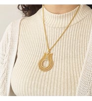 Altın Kaplama Zirkon Taşlı Lale Model Yarım Çerçeve Kolye Ucu TGR-371 (Gold)