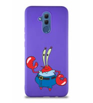Huawei Mate 20 Lite Soft Premier Kapak Bay Yengeç Tasarımlı Silikon Kılıf - Mor (Şeffaf)