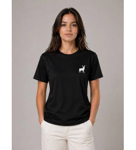 Kadın Minimal Geyik Logolu Tişört Bisiklet Yaka Kısa kol Yazlık T-Shirt - Siyah
