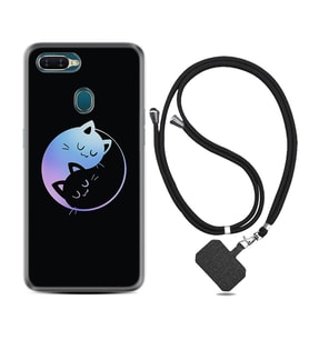 Oppo A5S A15 A16 A54 A55 A73 A74 Kılıf Boyun Askılı Silikon Love Cats 1604