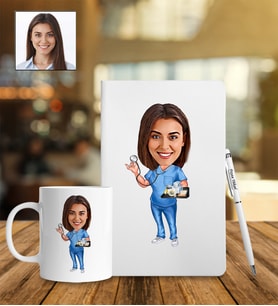 Kişiye Özel Hemşire Tasarımlı Karikatür Defter Kalem Kupa Set 90