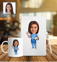 Kişiye Özel Hemşire Tasarımlı Karikatür Defter Kalem Kupa Set 90
