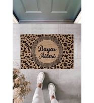 Dormot Modern Baskı - Leopar Baskı Kişisel Aile - Karşılama Kapı Önü Paspası (Bej)