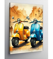 Kanvas Tablo Renkli Retro Vespa Motosikletleri