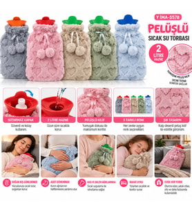 PELUŞLU SICAK SU TORBASI RENKLİ 2LT - HERHANGİ BİR RENK GÖNDERİLİR (5343)