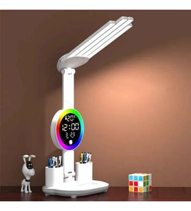 Monozone RGB Şarjlı LED Masa Lambası Fanlı 4Başlı Lamba RGB Saat Ekranlı Kısılabilir Çalışma Lambası