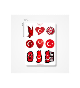 Türk Bayrağı Temalı Telefon, Tablet, Laptop Arkası Sticker Seti A5