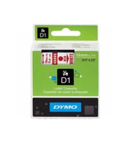 Dymo D1 Şerit Standart 19 MMx7 Metre Beyaz Üzerine Kırmızı Şerit Etiket
