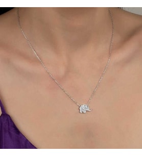 Ucarticaret S-warovski Taşlı Gümüş Fil Bayan Kolye