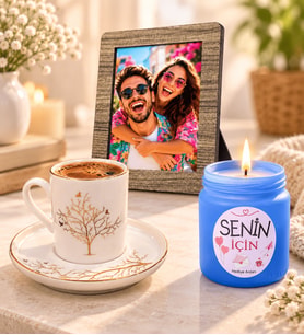 Kişiye Özel Fotoğraflı Hayat Ağacı Porselen Kahve Fincanı ve Kokulu Mum