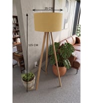 3 Ayaklı Tripod Lambader Hardal Kumaş Başlık