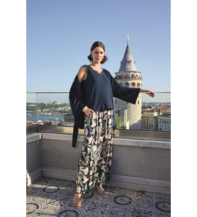 Mulvxbrf Brf02 Yaprak Desenli Ve Dantelli 3'Lü Pijama Takımı (Mulvix)