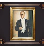 Altın Varaklı Çerçeveli Paspartulu Atatürk Tablo nl02A491 (Gold)