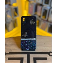 Redmi 9A Uyumlu Kelebek Figürlü Simli Parlak Telefon Kılıfı (Siyah)