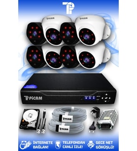 PICAM 8 Kameralı Uzay 4 İç Kamera Set 500 GB HDD Full HD Gece Görüşlü Güvenlik Kamerası Sistemi