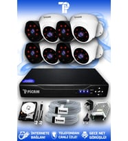 PICAM 8 Kameralı Uzay 4 İç Kamera Set 500 GB HDD Full HD Gece Görüşlü Güvenlik Kamerası Sistemi
