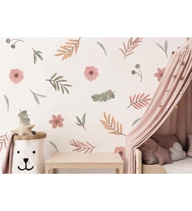 Çiçekli Çayır Çiçek Duvar Dekorasyonu Pastel Boho Tarzı Sticker (Karışık)