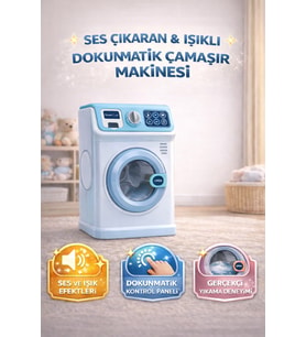 Işıklı Sesli Müzikli Büyük Oyuncak Çamaşır Makinası Evcilik ve Mutfak Çamaşır Yıkama Oyun Seti (Mavi)