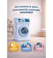 Işıklı Sesli Müzikli Büyük Oyuncak Çamaşır Makinası Evcilik ve Mutfak Çamaşır Yıkama Oyun Seti (Mavi)