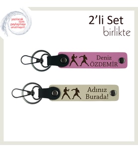 Adrenalin Dolu Hayata Uygun, Kişisel Yazılı, Ritimli Dövüş Temalı 2’li Anahtarlık, Pembe-Sütlü Kahve