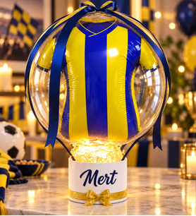 Kişiye Özel İsimli Sarı Lacivert Taraftar Hediyesi Balon Kutusu – Forma Tasarımlı Işıklı Balon & Çift Kurdele Sevgiliye Arkadaşa Hediye