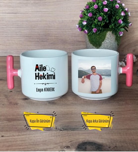 Aile Hekimi Kupa Bardak Fotoğraflı T Pembe Kulplu Doktora Tıp Bayramı Hediyesi