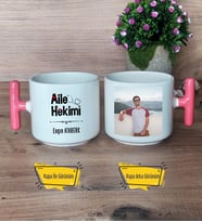 Aile Hekimi Kupa Bardak Fotoğraflı T Pembe Kulplu Doktora Tıp Bayramı Hediyesi