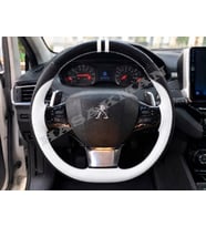 Peugeot 5008 Dikme Direksiyon Kılıfı Parlak Siyah Beyaz Detaylı Beyaz Çift Yüzük ve Dikiş 2017-2020