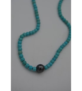 STONEAGE JEWELLERY Hematit ve Turkuaz Taşlı Metalsiz Kolye