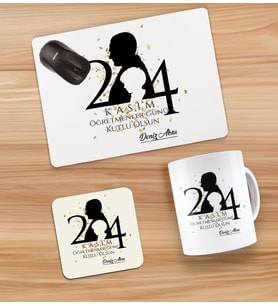 BK Gift Kişiye Özel İsimli Öğretmenler Günü Tasarımlı Kupa, Bardak Altlığı ve Mousepad Hediye Seti - 5, Öğretmene Hediye, Öğretmenler Günü