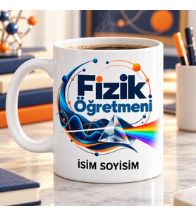 Kişiye Özel Fizik Öğretmeni Prizma ve Işık Dalgası Desenli Lacivert Kupa Bardak