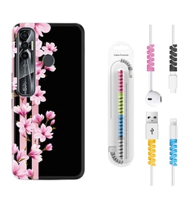 Tecno Spark 6 6 Go 8C 8 Pro 7 7 Pro Kılıf Kablo Koruma Spiral Silikon Pink Flowers 3 1393