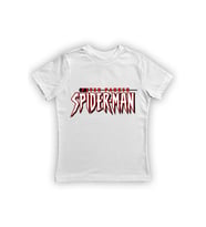 Spiderman baskılı örümcek adam pamuklu penye kumaş yazlık çocuk tişört (Beyaz)